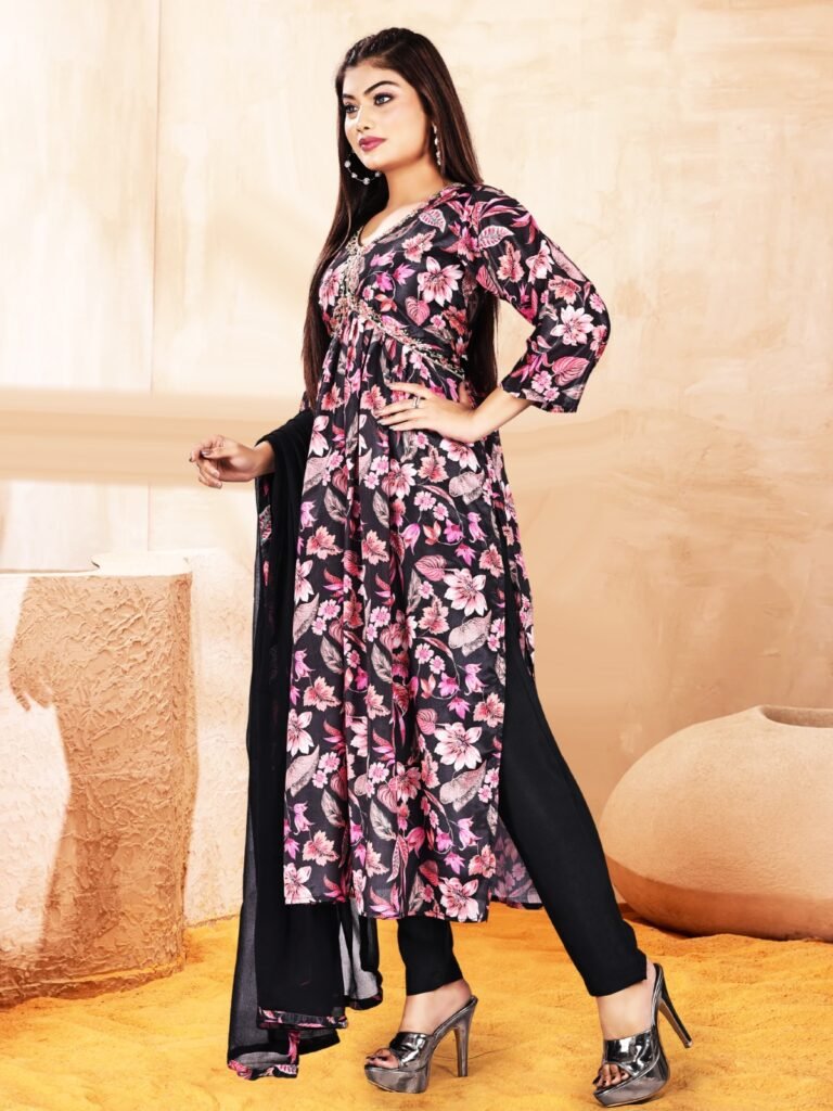 V. Neck Floral Print Kurta Sets