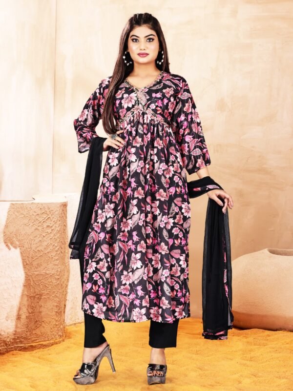 V. Neck Floral Print Kurta Sets