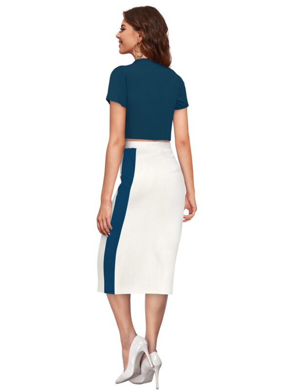 Two-Tone Colorblock Short Sleeve Crop Top and High-Waist Midi Skirt Set